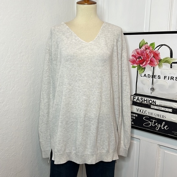 Everlane The Cotton V-Neck Sweater in Light Heathered Grey Size M - Picture 1 of 9